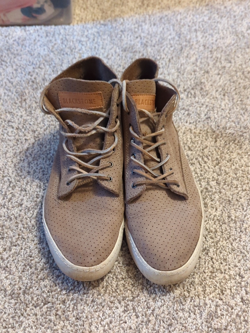 Blackstone Men's Taupe Perforated Leather High Top Sneakers